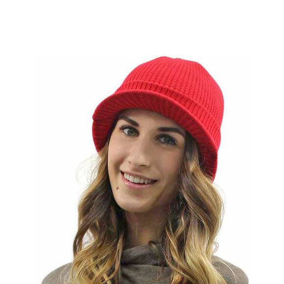 Thermal Ribbed Knit Beanie Hat With Visor - Picture 3 of 8